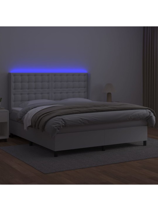 Box spring postel s matrací a LED bílá 180x200 cm umělá kůže