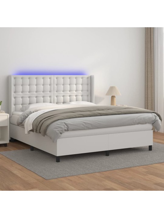 Box spring postel s matrací a LED bílá 180x200 cm umělá kůže