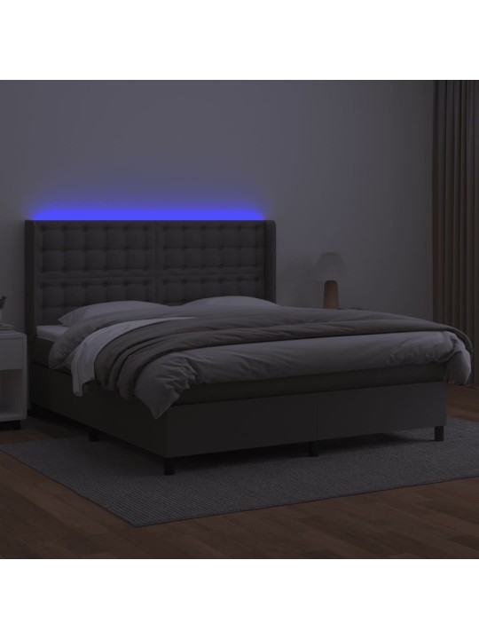 Box spring postel s matrací a LED šedá 180x200 cm umělá kůže
