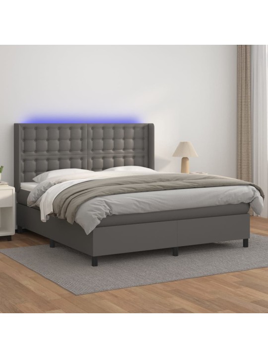 Box spring postel s matrací a LED šedá 180x200 cm umělá kůže