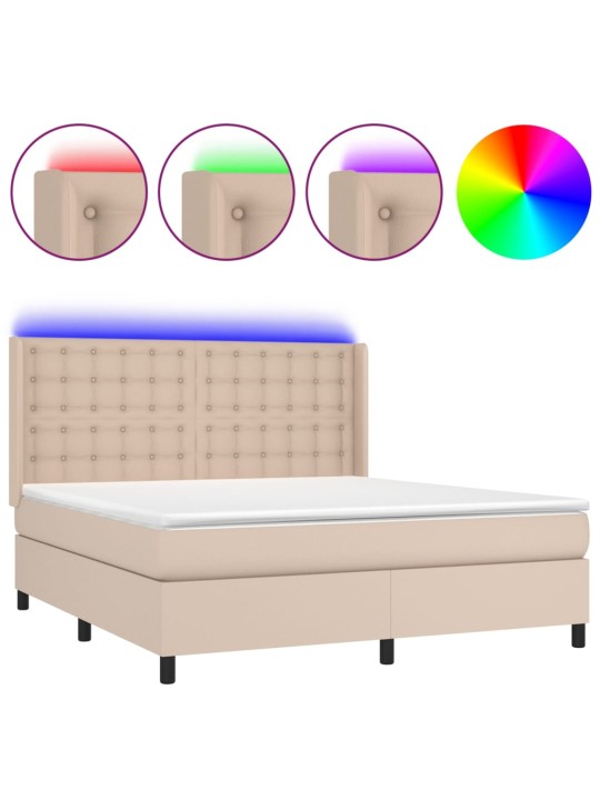 Box spring postel matrace a led cappuccino 180x200cm umělá kůže