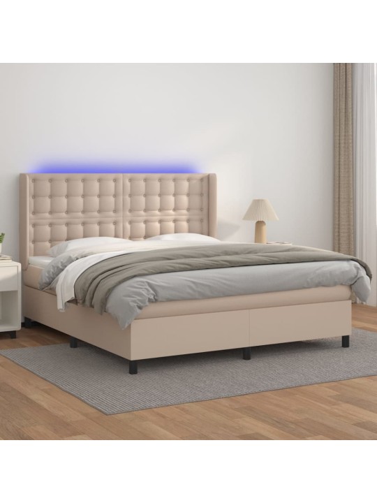 Box spring postel matrace a led cappuccino 180x200cm umělá kůže