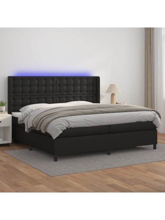 Box spring postel s matrací a LED černá 200x200 cm umělá kůže