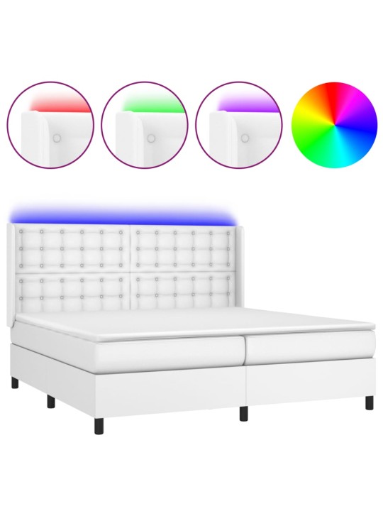 Box spring postel s matrací a LED bílá 200x200 cm umělá kůže