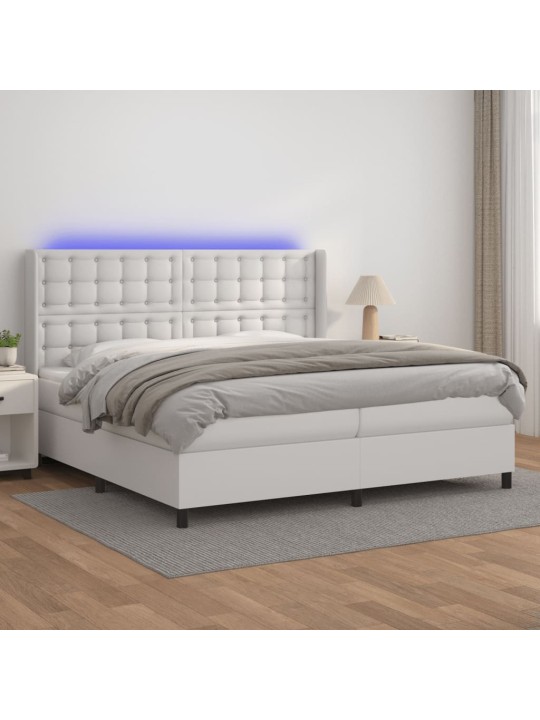 Box spring postel s matrací a LED bílá 200x200 cm umělá kůže