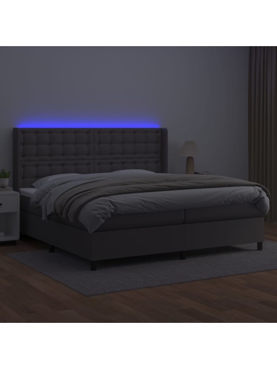 Box spring postel s matrací a led šedá 200x200 cm umělá kůže