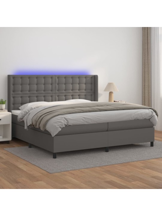 Box spring postel s matrací a led šedá 200x200 cm umělá kůže