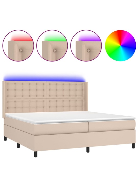 Box spring postel matrace a led cappuccino 200x200cm umělá kůže