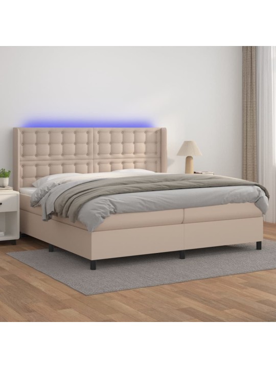 Box spring postel matrace a led cappuccino 200x200cm umělá kůže
