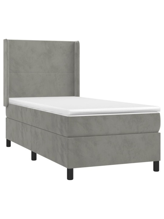 Box spring postel s matrací a LED světle šedá 80 x 200 cm samet