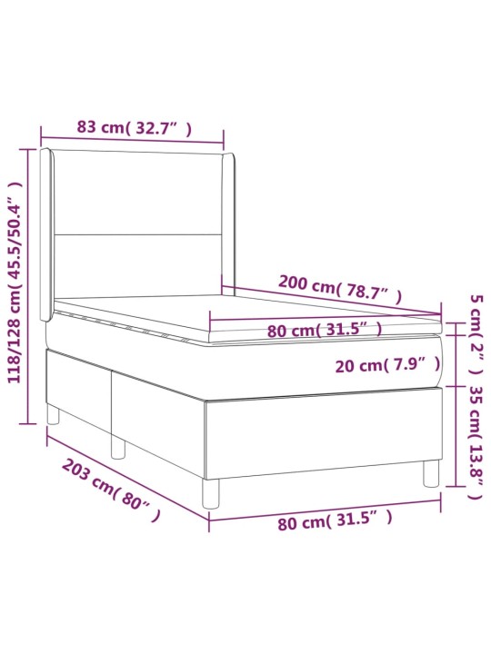 Box spring postel s matrací a LED černá 80 x 200 cm samet