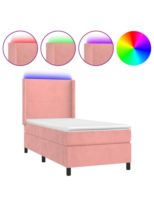 Box spring postel s matrací a LED růžová 80 x 200 cm samet