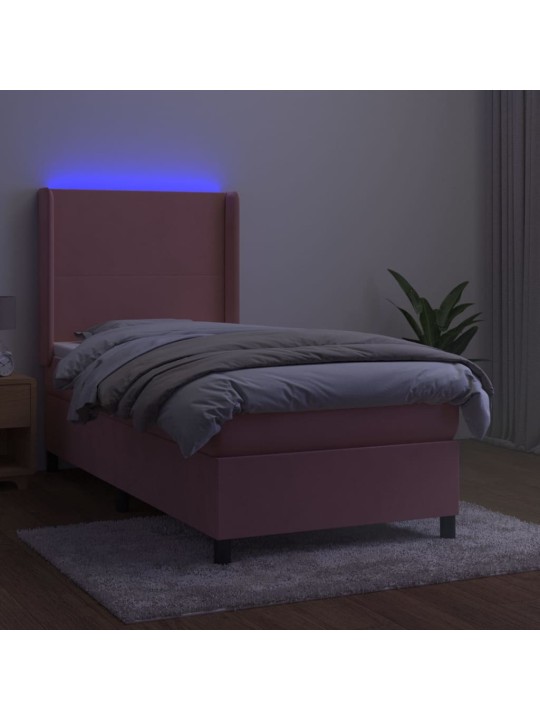 Box spring postel s matrací a LED růžová 80 x 200 cm samet