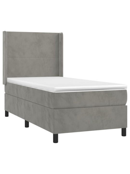 Box spring postel s matrací a LED světle šedá 100x200 cm samet