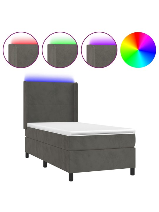 Box spring postel s matrací a LED tmavě šedá 100x200 cm samet