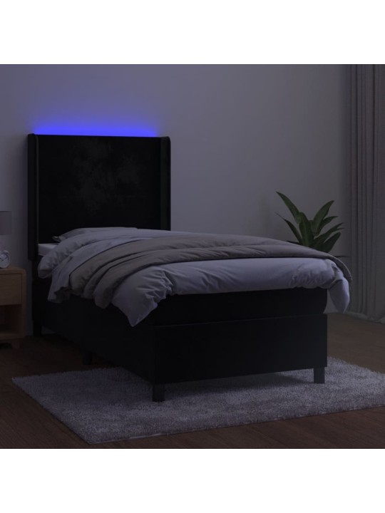 Box spring postel s matrací a LED černá 100x200 cm samet