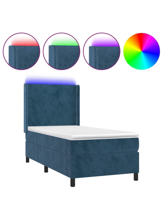 Box spring postel s matrací a LED tmavě modrá 100x200 cm samet