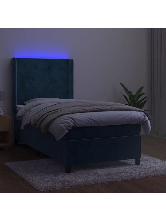 Box spring postel s matrací a LED tmavě modrá 100x200 cm samet