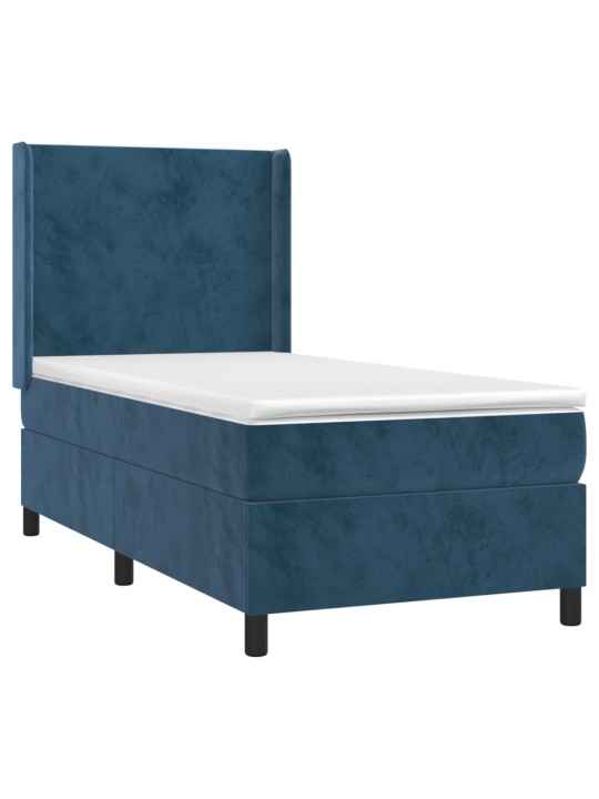 Box spring postel s matrací a LED tmavě modrá 100x200 cm samet
