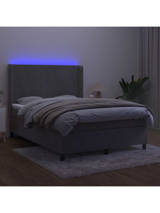 Box spring postel s matrací a LED světle šedá 140x190 cm samet