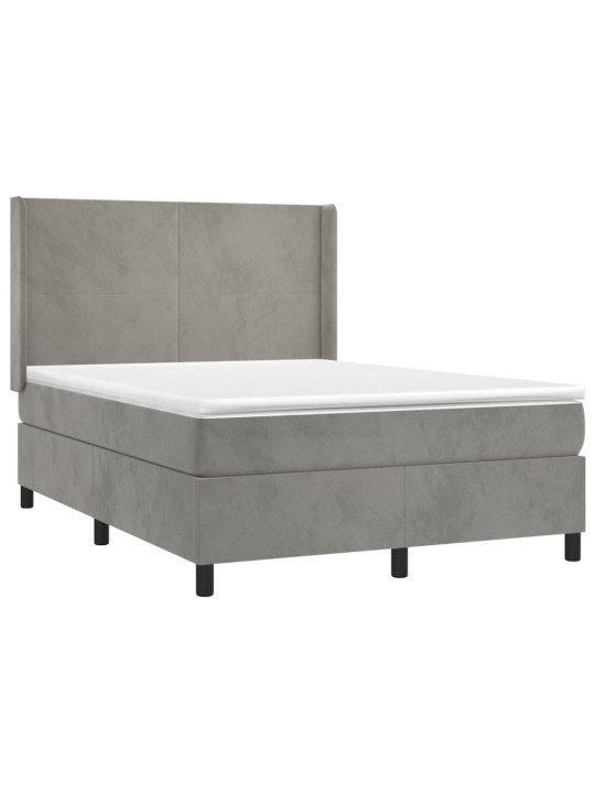 Box spring postel s matrací a LED světle šedá 140x190 cm samet
