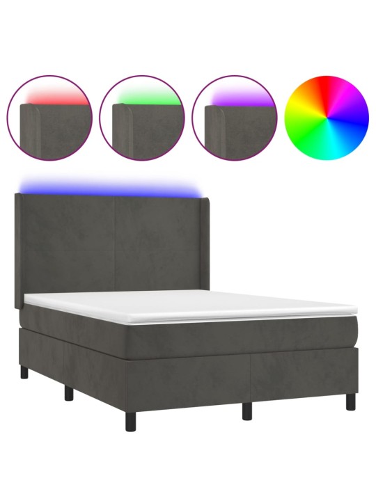 Box spring postel s matrací a LED tmavě šedá 140x190 cm samet
