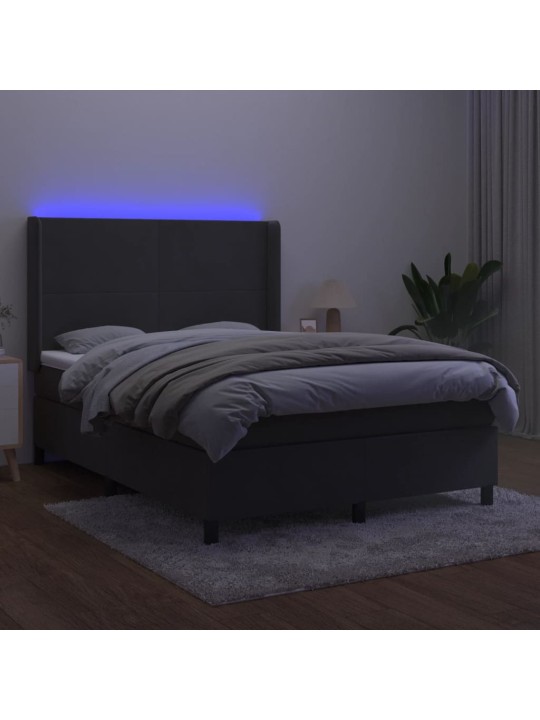 Box spring postel s matrací a LED tmavě šedá 140x190 cm samet