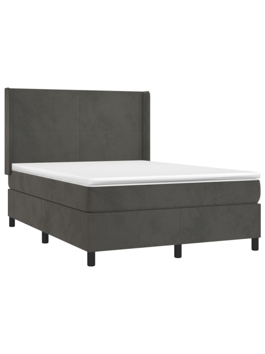 Box spring postel s matrací a LED tmavě šedá 140x190 cm samet