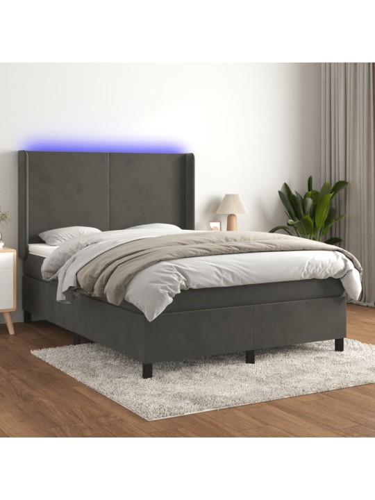 Box spring postel s matrací a LED tmavě šedá 140x190 cm samet