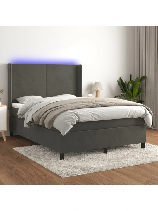 Box spring postel s matrací a LED tmavě šedá 140x190 cm samet