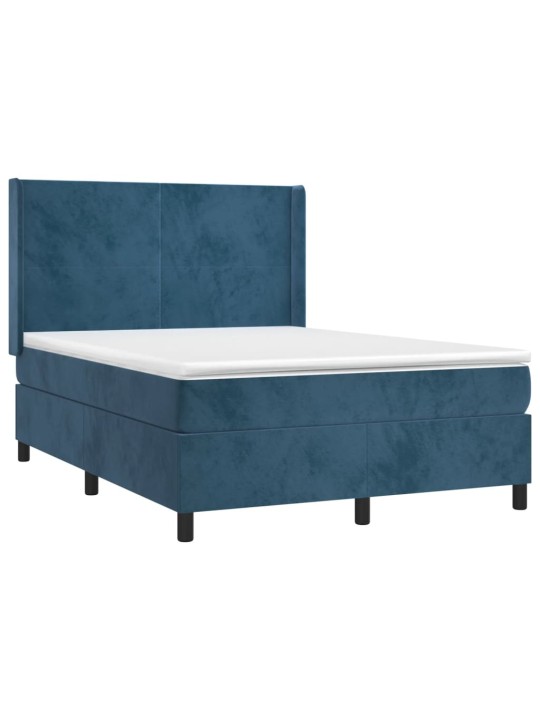Box spring postel s matrací a led tmavě modrá 140x190 cm samet
