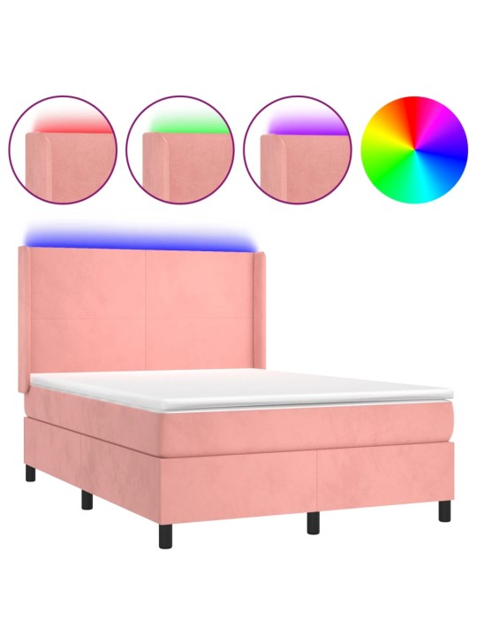 Box spring postel s matrací a led růžová 140x190 cm samet
