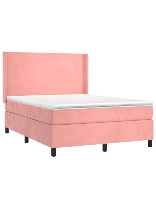 Box spring postel s matrací a led růžová 140x190 cm samet