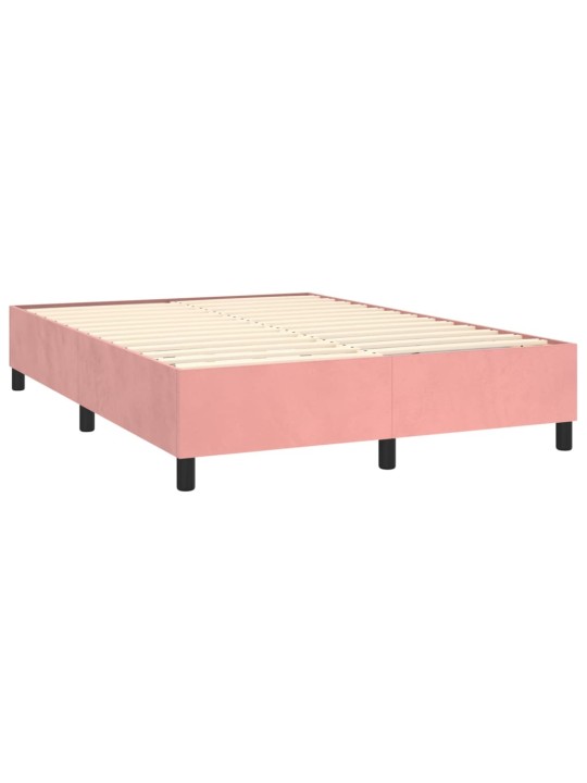 Box spring postel s matrací a led růžová 140x190 cm samet