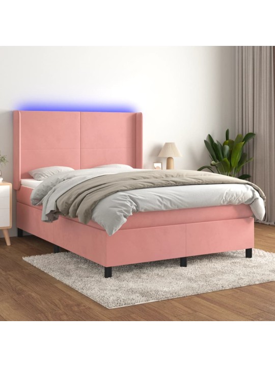Box spring postel s matrací a led růžová 140x190 cm samet