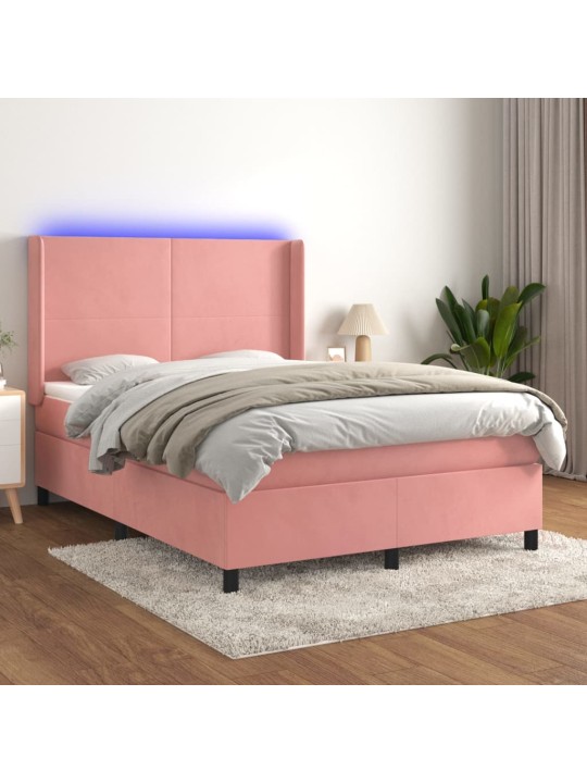Box spring postel s matrací a led růžová 140x200 cm samet