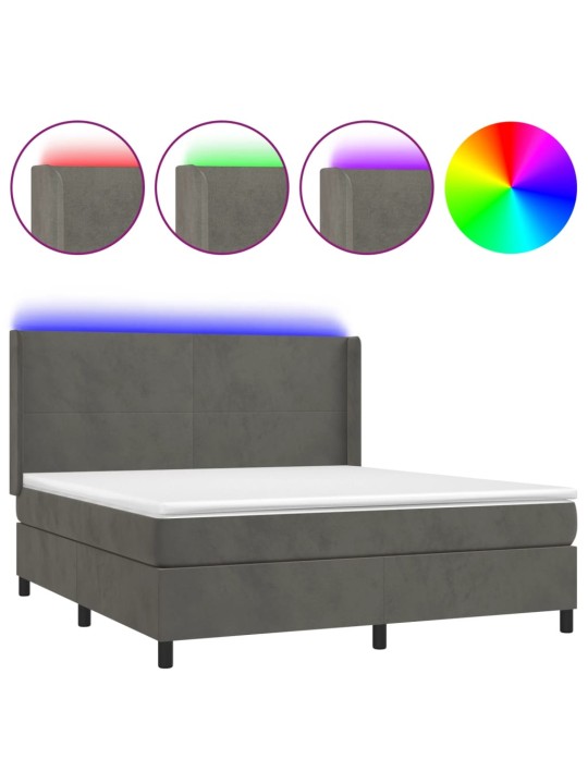 Box spring postel s matrací a LED tmavě šedá 160x200 cm samet