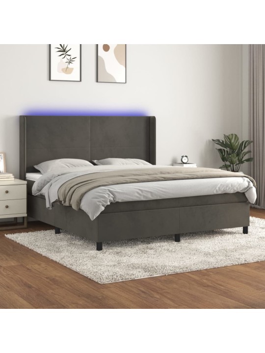 Box spring postel s matrací a LED tmavě šedá 160x200 cm samet
