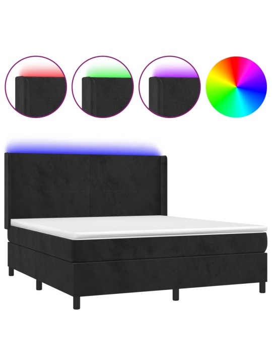 Box spring postel s matrací a LED černá 160x200 cm samet