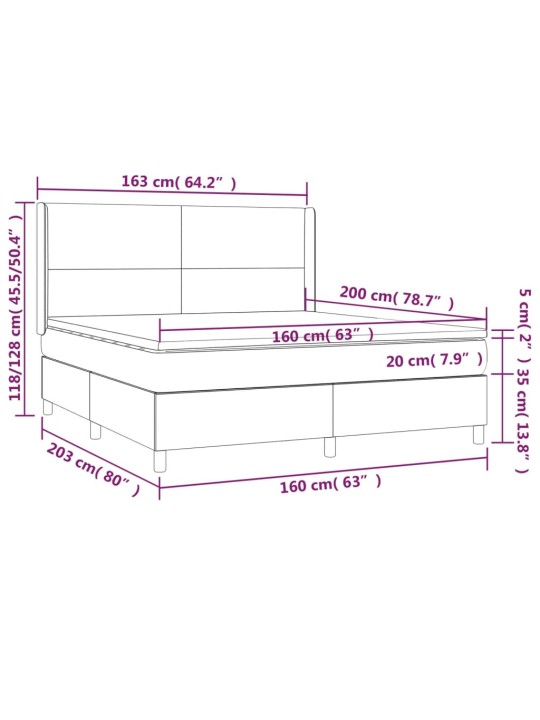 Box spring postel s matrací a LED černá 160x200 cm samet