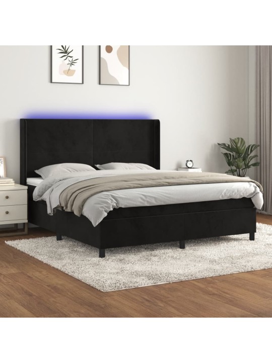 Box spring postel s matrací a LED černá 160x200 cm samet