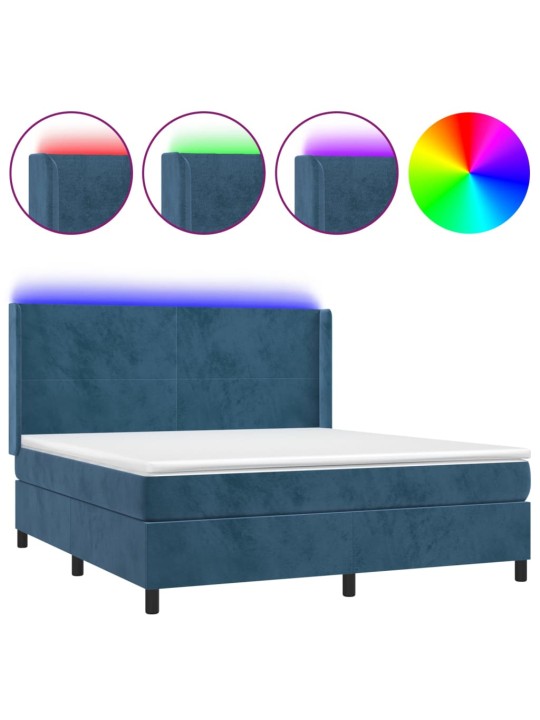 Box spring postel s matrací a led tmavě modrá 160x200 cm samet