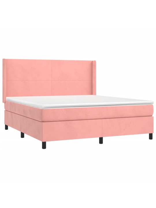 Box spring postel s matrací a led růžová 160x200 cm samet