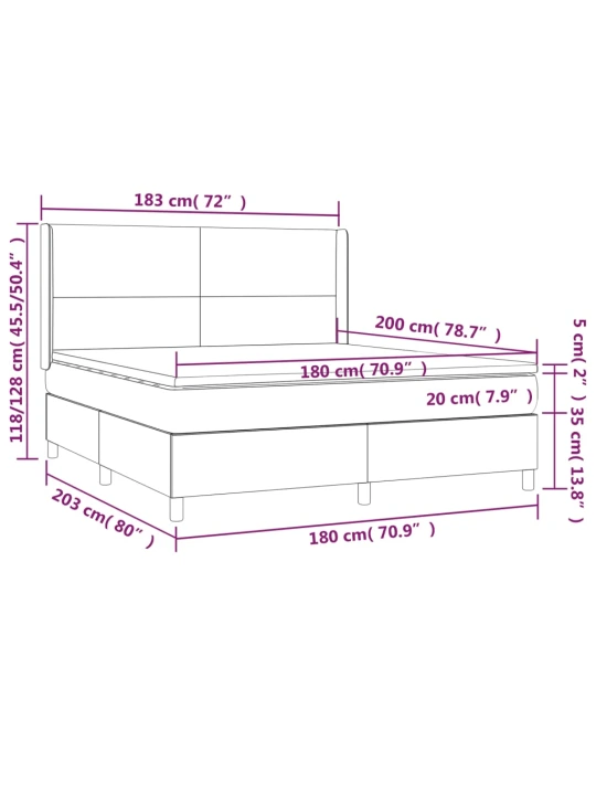 Box spring postel s matrací a LED světle šedá 180x200 cm samet