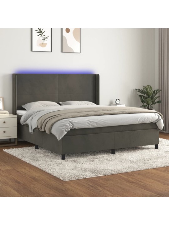 Box spring postel s matrací a LED tmavě šedá 180x200 cm samet
