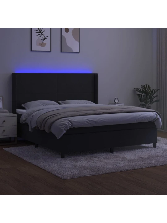 Box spring postel s matrací a LED černá 180x200 cm samet