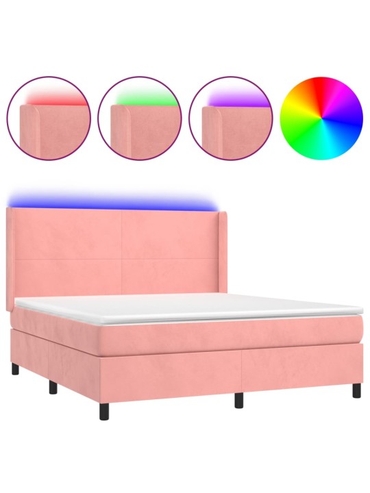 Box spring postel s matrací a LED růžová 180x200 cm samet