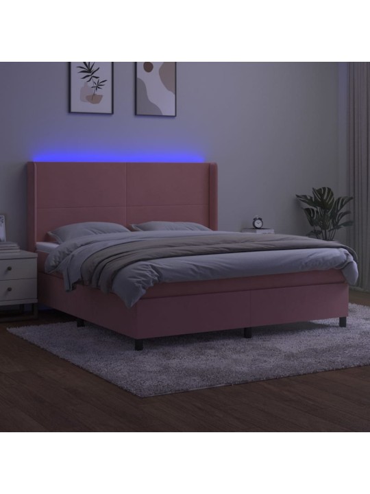 Box spring postel s matrací a LED růžová 180x200 cm samet
