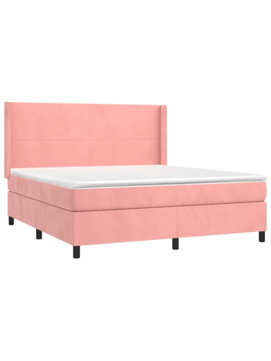 Box spring postel s matrací a LED růžová 180x200 cm samet
