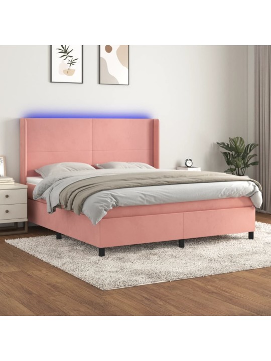 Box spring postel s matrací a LED růžová 180x200 cm samet